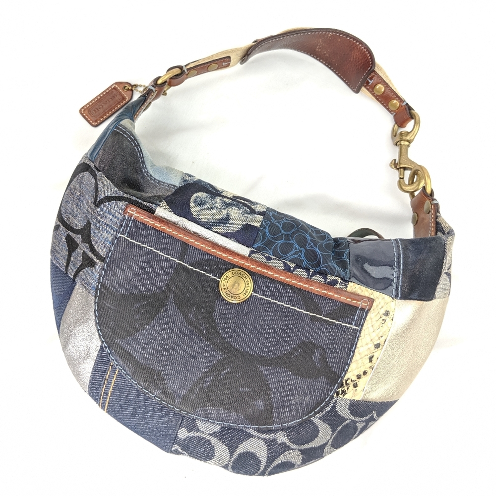 Coach denim patchwork saddle hobo bag